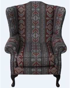 Chesterfield Saxon High Back Wing Chair Tribal Boho Bohemian Fabric In Mallory Style