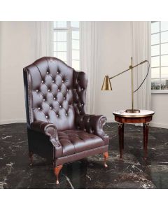 Chesterfield Scarface Chair CRYSTAL­LIZED High Back Wing Chair Antique Brown Real Leather