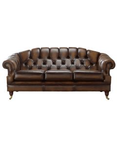 Chesterfield 3 Seater Antique Autumn Tan Leather Sofa Settee Custom Made In Victoria Style