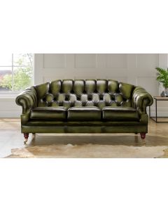 Chesterfield 3 Seater Antique Olive Leather Sofa Settee In Victoria Style