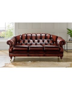 Chesterfield 3 Seater Sofa Settee Antique Rust Leather In Victoria Style