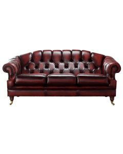 Chesterfield 3 Seater Sofa Settee Antique Oxblood Red Leather In Victoria Style