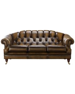 Chesterfield 3 Seater Sofa Settee Antique Tan Leather In Victoria Style
