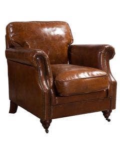 Corby Vintage Retro Armchair Luxury Distressed Tan Real Leather 