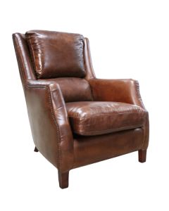 Crofter Handmade High Back Chair Vintage Brown Distressed Real Leather 