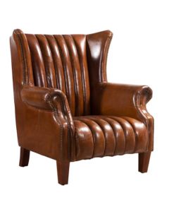 Cuban Cigar Handmade Wingback Chair Vintage Distressed Real Leather 