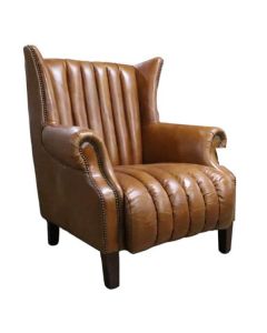 Cuban Cigar Handmade Wingback Chair Vintage Distressed Tan Real Leather In Stock