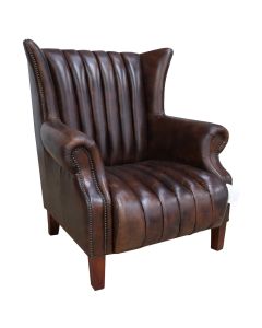 Cuban Cigar Handmade Wingback Chair Vintage Tobacco Brown Distressed Real Leather 