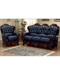 Dante Custom Made 3 Seater + Armchair Sofa Suite Italian Blue Real Leather 