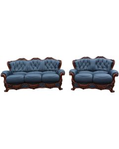 Dante Genuine 3 Seater + 2 Seater Sofa Settee Suite Italian Blue Leather 