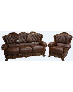 Dante Handmade 3 Seater + Armchair Sofa Suite Italian Tabak Brown Real Leather