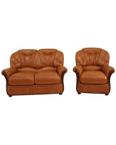 Debora Handmade 2 Seater + Armchair Sofa Suite Genuine Italian Tan Real Leather 