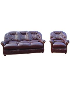 Debora Handmade 3 Seater + Armchair Sofa Suite Genuine Italian Burgundy Red Leather 