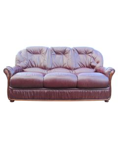Debora Handmade 3 Seater Sofa Settee In Genuine Italian Burgundy Real Leather