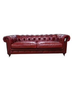Earle Grande Chesterfield 3 Seater Vintage Rouge Red Leather Sofa