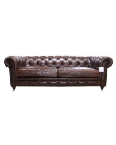 Earle Grande Original Chesterfield 3 Seater Sofa Vintage Brown Real Leather In Stock
