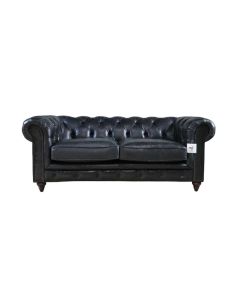 Earle Handmade Chesterfield 2 Seater Sofa Black Real Leather In Stock
