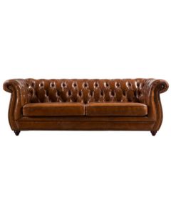 Edmund Chesterfield 3 Seater Sofa Settee Buttoned Vintage Distressed Tan Real Leather 