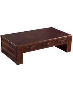 Eulalia Custom Made Coffee Table Vintage Disressed Brown Real Leather 