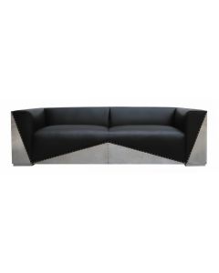 Gable Handmade Aluminium 3 Seater Sofa Vintage Distressed Black Real Leather 