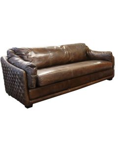 Hudson Genuine Vintage Retro 3 Seater Settee Sofa Brown Distressed Leather In Stock