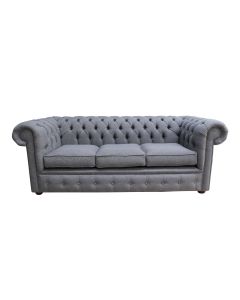 Chesterfield 3 Seater Sofa Charles Slate Grey Real Linen Fabric In Classic Style