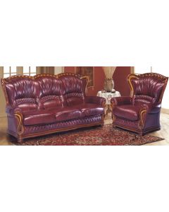 Incas Handmade 3 Seater + Armchair Sofa Suite Italian Burgundy Real Leather 