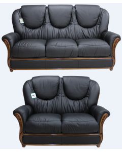 Juliet Handmade 3+2 Seater Sofa Suite Genuine Italian Black Real Leather 