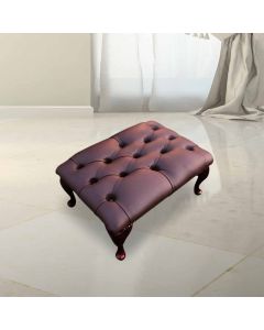 Chesterfield Queen Anne Footstool Buttoned Seat In Shelly Dark Chocolate Real Leather