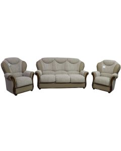Lecce Handmade 3+1+1 Sofa Suite Genuine Coffee Milk Real Leather And Oatmeal Fabric 