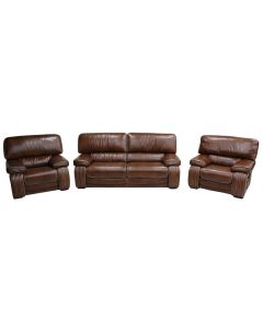 Livorno Handmade 3 + 1 +1 Seater Sofa Suite Genuine Italian Tabak Brown Real Leather 