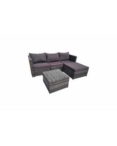Lovisa 3 Seater Grey Rattan Garden Sofa Set With Large Stool And Coffee Table