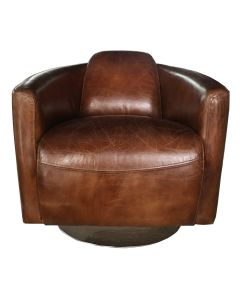 Marlborough Handmade Swivel Tub Chair Vintage Brown Distressed Real Leather 