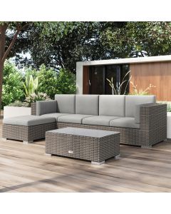 Rasmus 4 Seater Rattan Grey Garden Sofa Set With Large Stool And Coffee Table