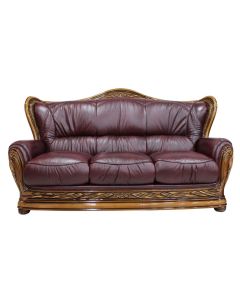 Regina Handmade 3 Seater Sofa Settee Genuine Italian Burgandy Real Leather 
