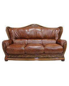 Regina Handmade 3 Seater Sofa Settee Genuine Italian Tabak Brown Real Leather 