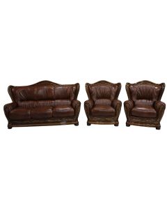 Regina Original 3+1+1 Sofa Settee Suite Genuine Italian Tabak Brown Real Leather 