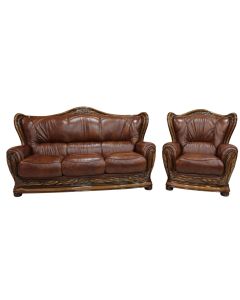 Regina Original 3+1 Sofa Settee Suite Genuine Italian Tabak Brown Real Leather 