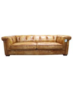 Somerset Chesterfield 3 Seater Sofa Settee Vintage Retro Wash Tan Real Leather 