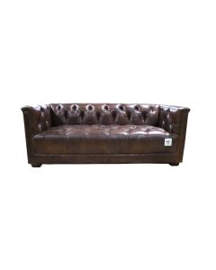 Spitfire Chesterfield 3 Seater Sofa Aluminium Vintage Brown Distressed Real Leather 