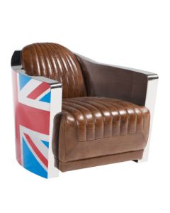 Union Jack Handmade Aviator Retro Armchair Distressed Brown Real Leather 
