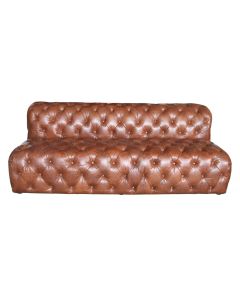 Vintage Armless Chesterfield 3 Seater Sofa Distressed Real Leather 