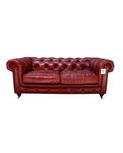 Vintage Chesterfield 2 Seater Distressed Rouge Red Leather Sofa