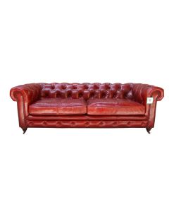 Vintage Chesterfield 3 Seater Distressed Rouge Red Leather Sofa