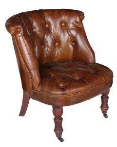 Vintage Chesterfield Buttoned Back Chair Distressed Brown Real Leather 