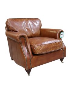 Vintage Colonel Armchair Tan Distressed Real Leather 