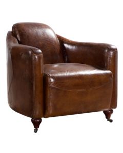 Vintage Custom Made Club Chair Distressed Brown Real Leather 