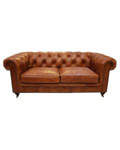 Vintage Distressed Chesterfield 2 Seater Vintage Tan Leather Sofa