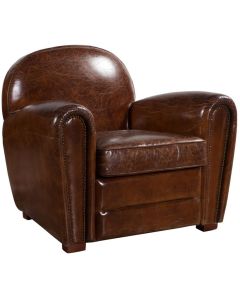 Vintage Genuine Club Chair Distressed Brown Real Leather 