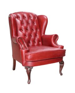 Vintage Handmade Adler Wing Chair Distressed Rouge Red Real Leather 